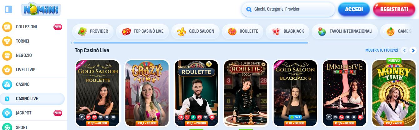 Gioca ai migliori giochi di casinò live Nomini