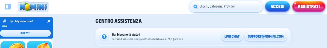 Contatta il supporto Nomini tramite live chat